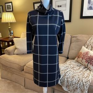 Ann Taylor Loft NWT Black Large Check 3/4 Sleeve Mock Neck Dress Size L